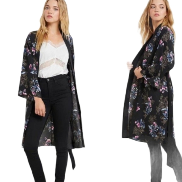 Belted Floral Kimono - Picture 2 of 8